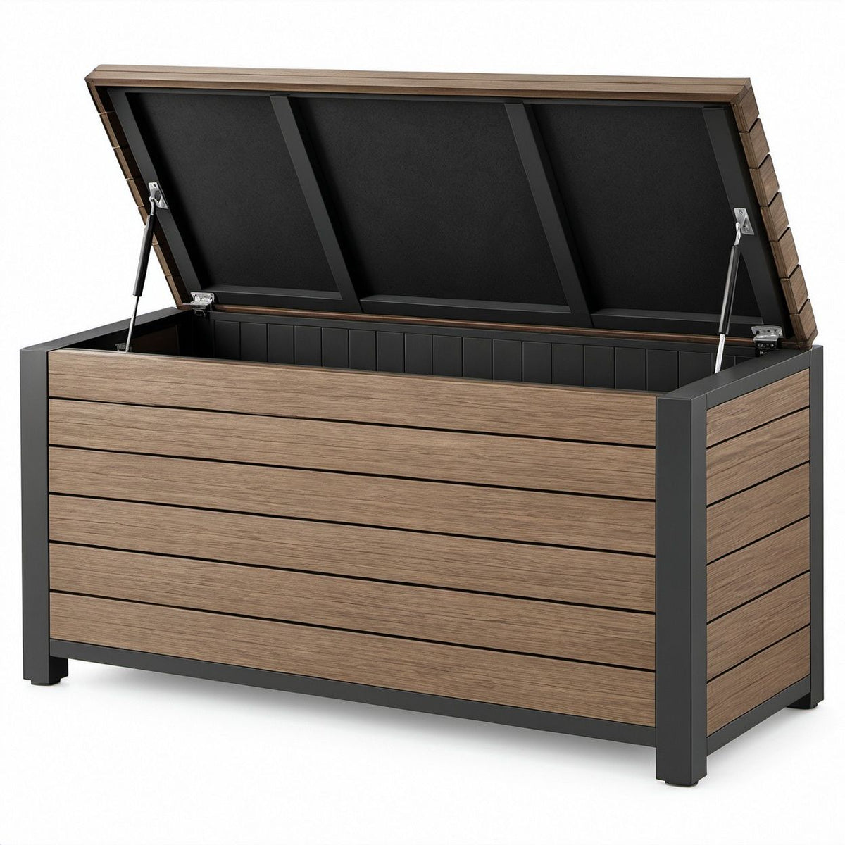 Garten-Aufbewahrungsbox aus WPC und Aluminium, Braun/Schwarz, 120 x 60 x 63 cm