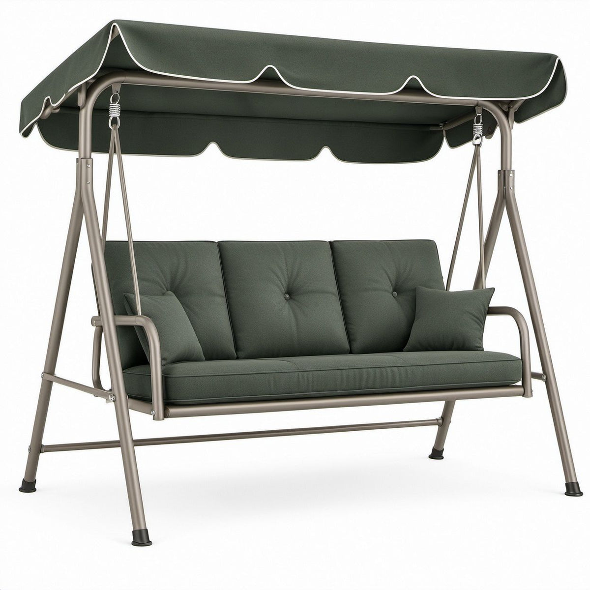 3-Sitzer Gartenschaukel Dunkelgrün/Grau mit Stahlgestell und Polyester-Sonnendach, 200 x 120 x 170 cm