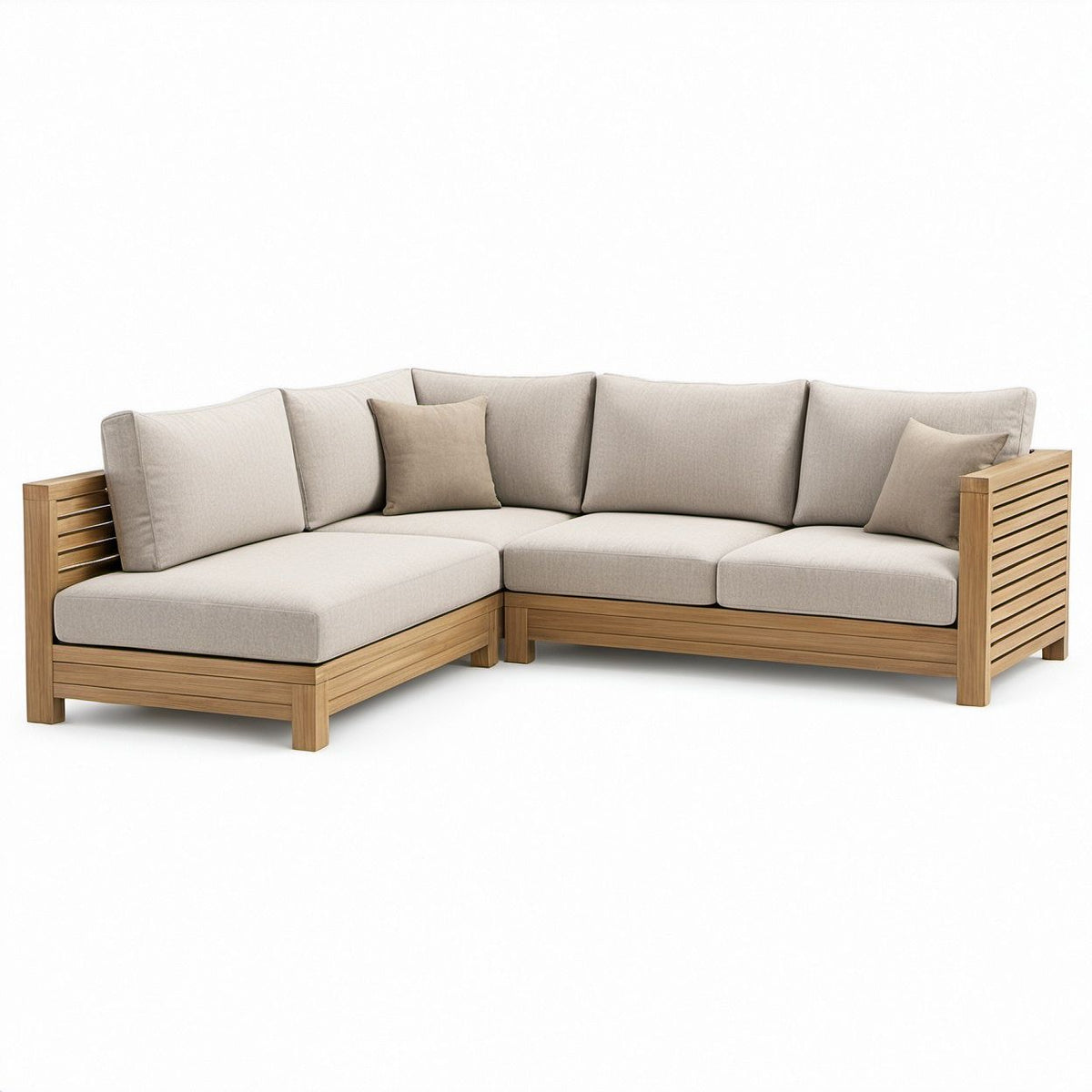 Garten-Ecksofa in L-Form aus Akazien-Massivholz, Naturholz/Beige, 230 x 160 x 75 cm