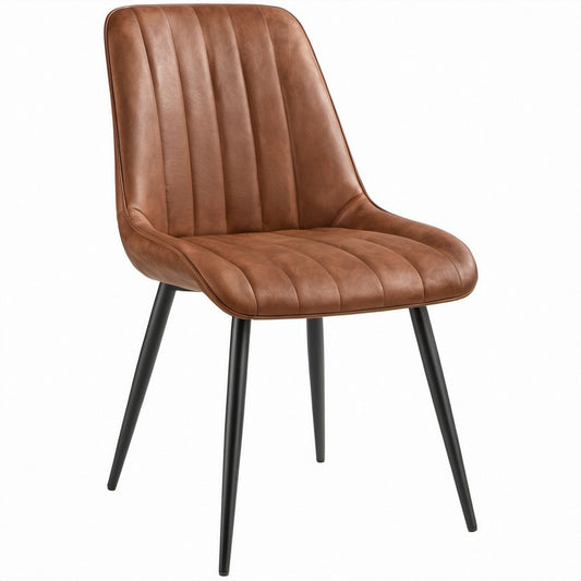 Esszimmerstuhl mit PU-Kunstlederbezug und Stahlgestell, Braun/Schwarz, 52 × 62 × 86 cm
