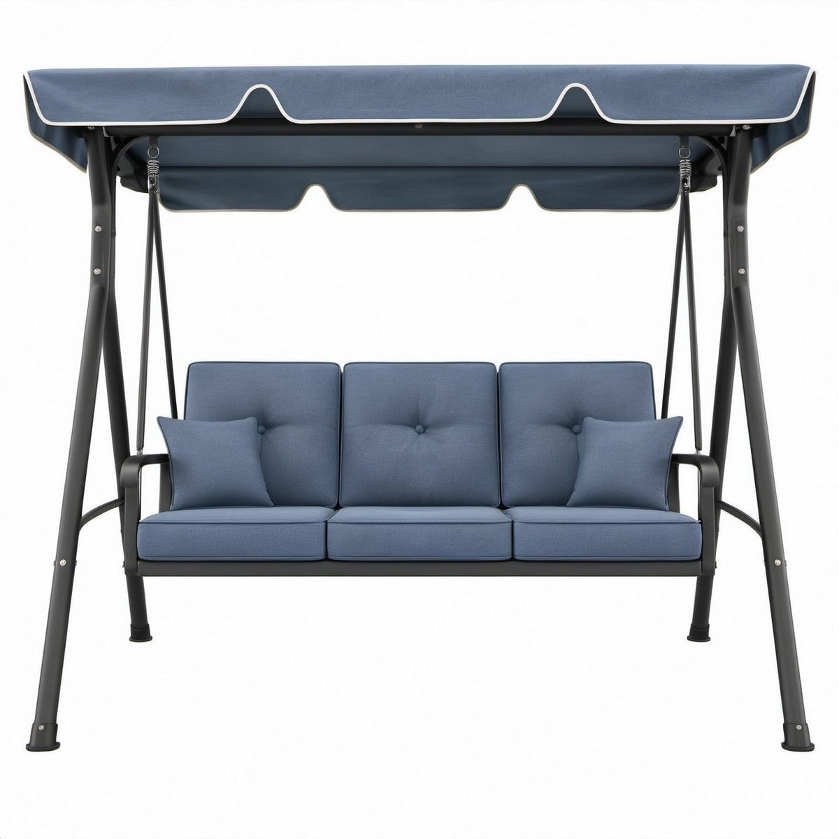 3-Sitzer Gartenschaukel mit Sonnendach, Blau/Schwarz/Weiß, 220 x 125 x 170 cm