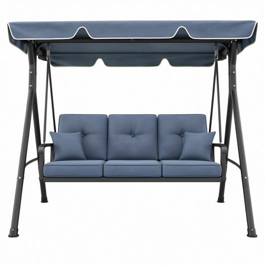 3-Sitzer Gartenschaukel mit Sonnendach, Blau/Schwarz/Weiß, 220 x 125 x 170 cm