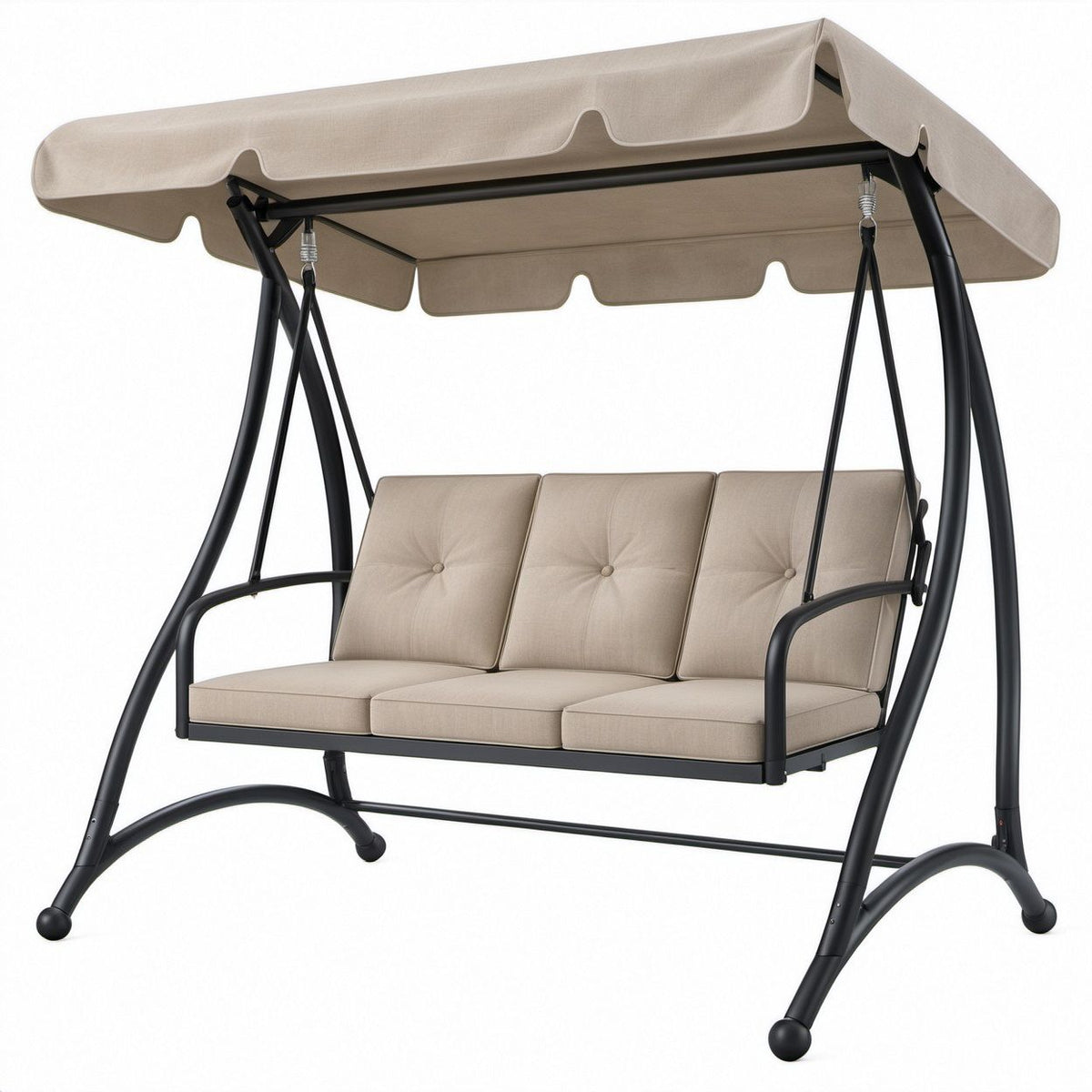 3-Sitzer Gartenschaukel mit Sonnendach, Beige/Schwarz, 200 x 120 x 170 cm