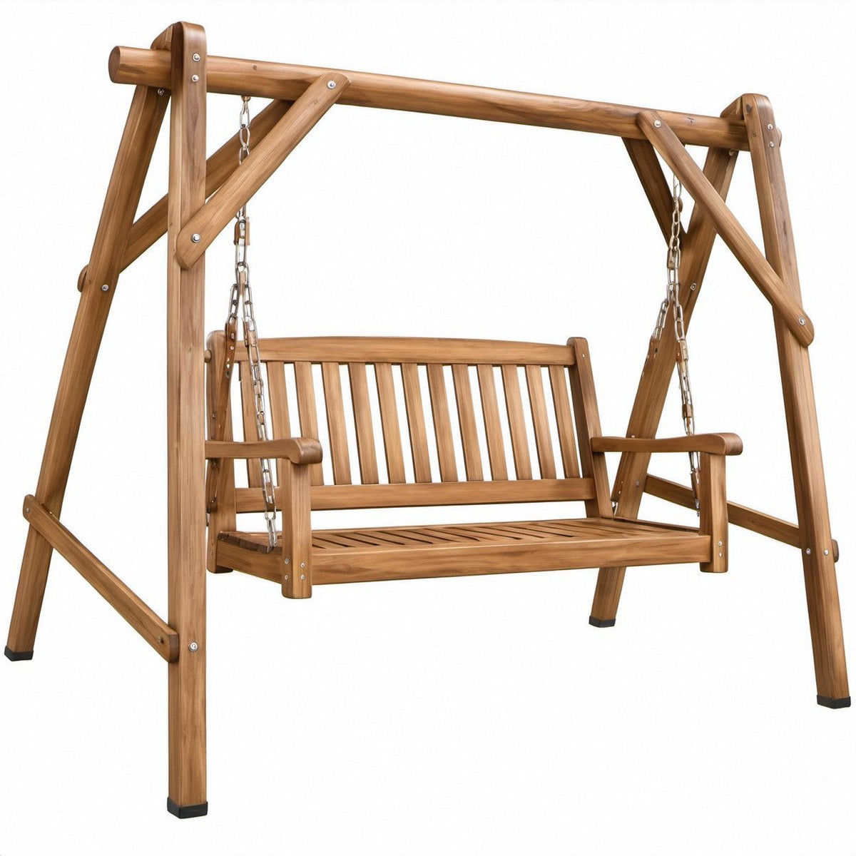 2-Sitzer-Schaukelbank aus massivem Teakholz, Naturbraun/Schwarz, 170 x 110 x 153 cm