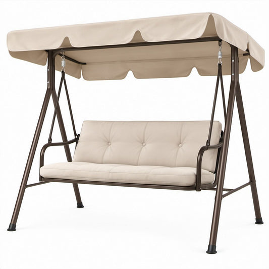 3-Sitzer Gartenschaukel mit Sonnendach, Beige/Dunkelbraun, 170 x 110 x 153 cm