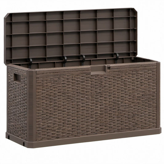 Braune Garten-Aufbewahrungsbox in Rattanoptik aus Polypropylen, 117 x 45 x 57 cm, 270 l